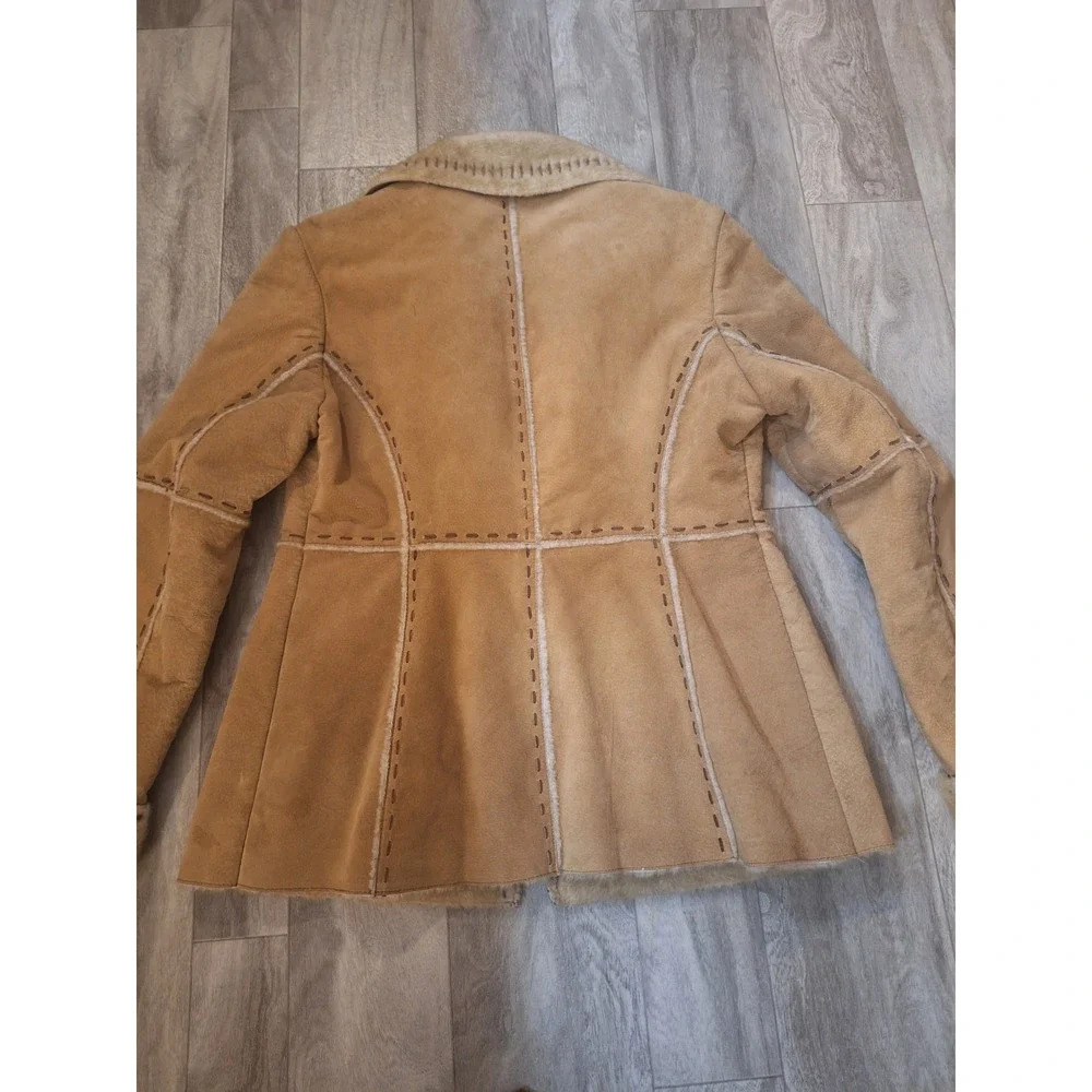 Guess Vintage Y2K Tan Genuine Suede Leather Faux Fur Lined Button Closure Coat M - Picture 7 of 10
